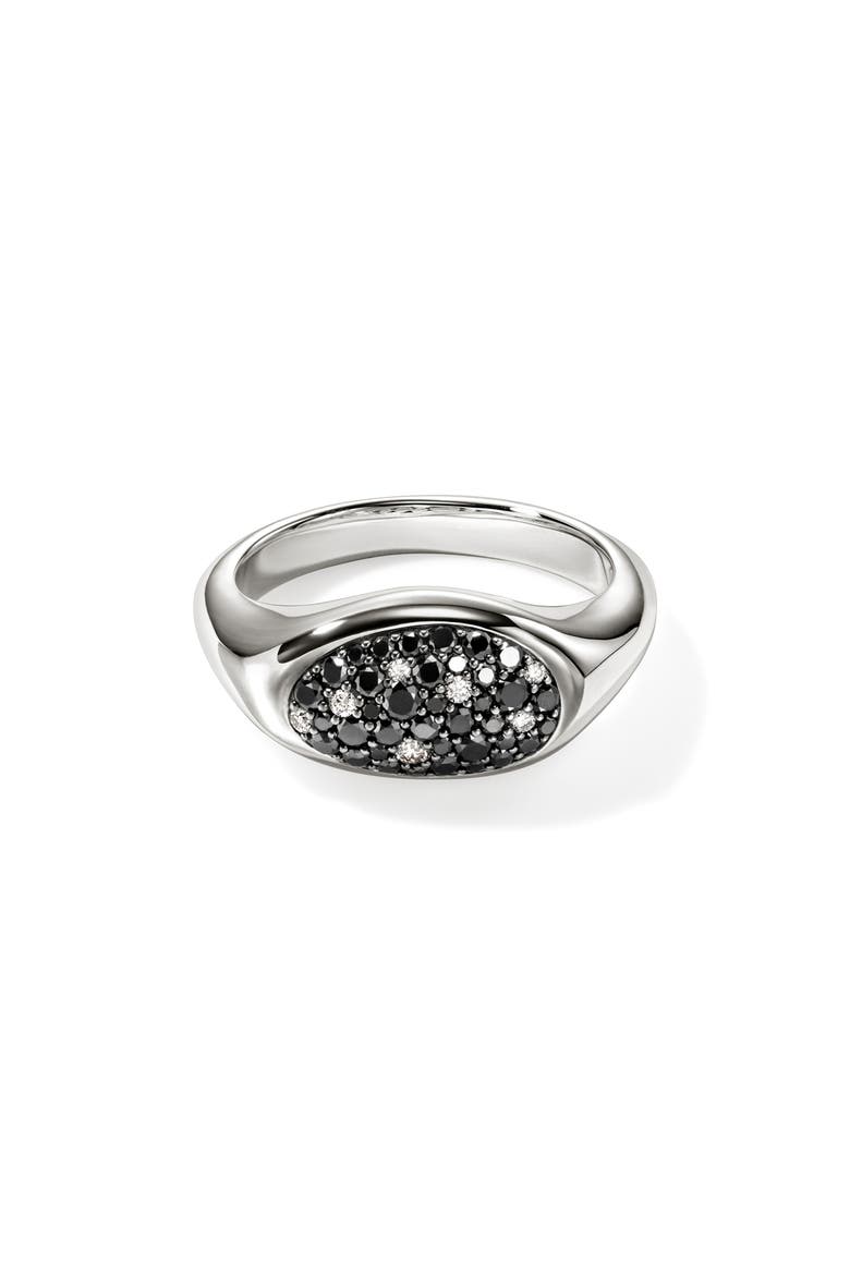 Pebble Ring, Sterling Silver, Black Sand Diamond Pavé, Alternate, color, SILVER