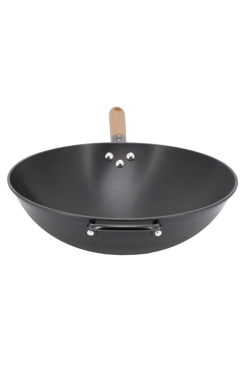 Welton 13.5 Inch Carbon Steel Wok with Wood Handle, Alternate, color, Black