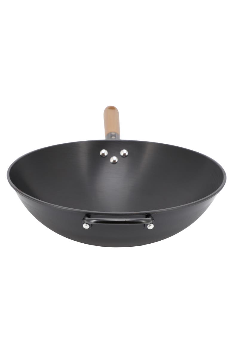 Gibson Home Welton 13.5 Inch Carbon Steel Wok with Wood Handle, Alternate, color, Black