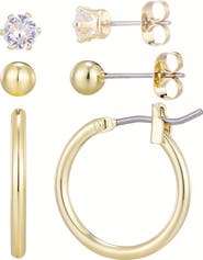 Adornia Set of 3 Stud & Hoop Earrings