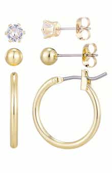 Adornia Set of 3 Stud & Hoop Earrings