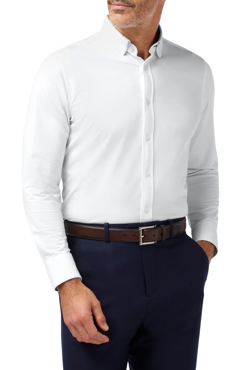 Mizzen+Main Newport Solid White Knit Cotton Blend Button-Up Shirt, Main, color, White