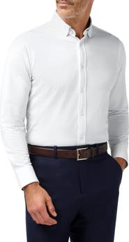 Mizzen+Main Newport Solid White Knit Cotton Blend Button-Up Shirt