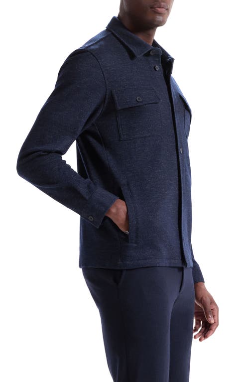 Bugatchi Slub Knit Wool & Cotton Button-up Shirt Jacket In Blue