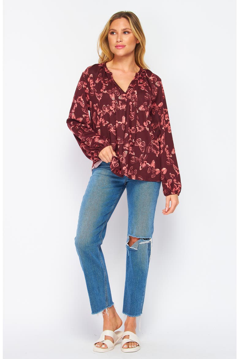 Poet Tie Front Long Sleeve Top, Alternate, color, BURGUNDY