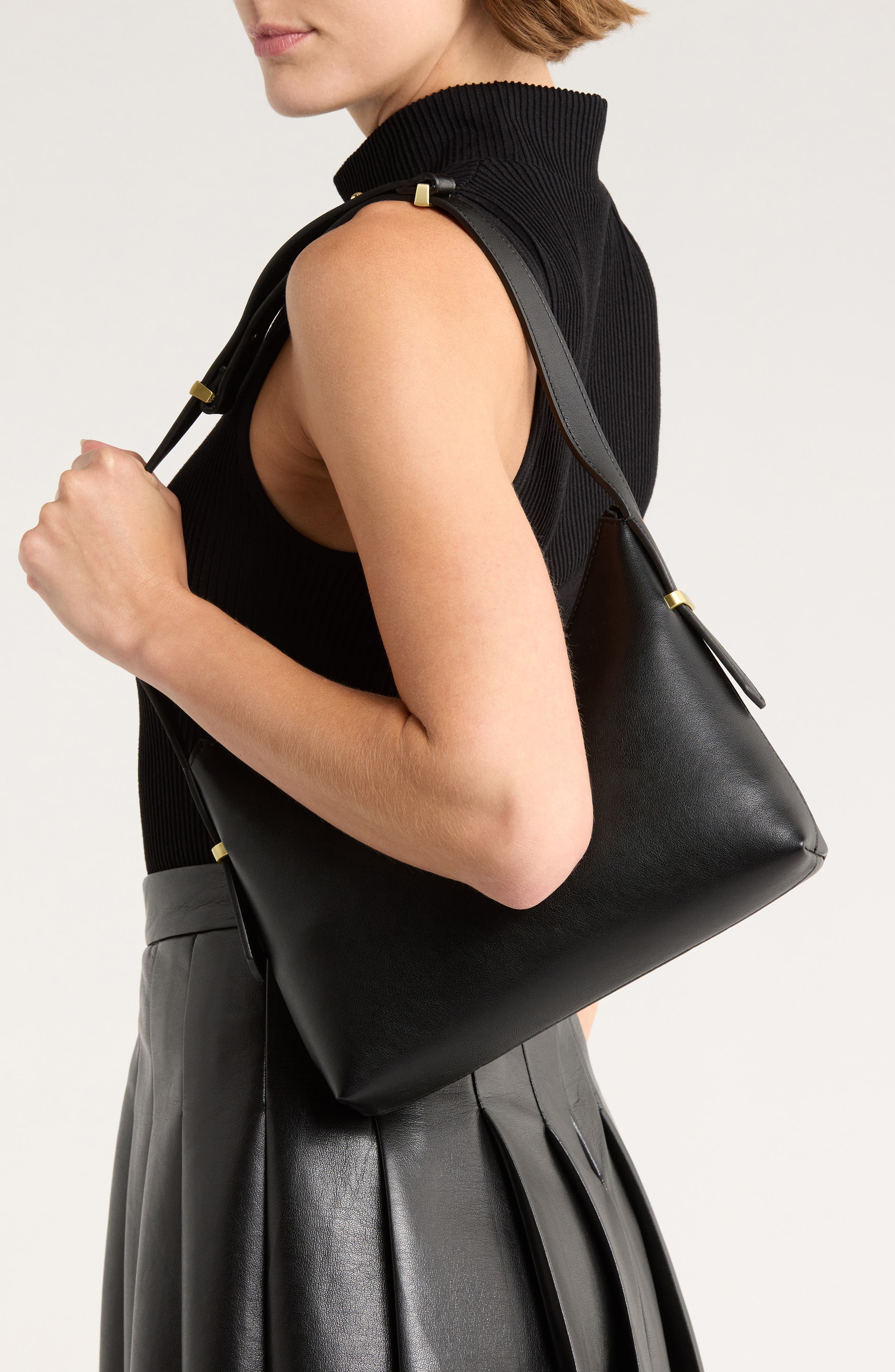 BCBG Metal Keeper Strap Shoulder Bag, Alternate, color, Black