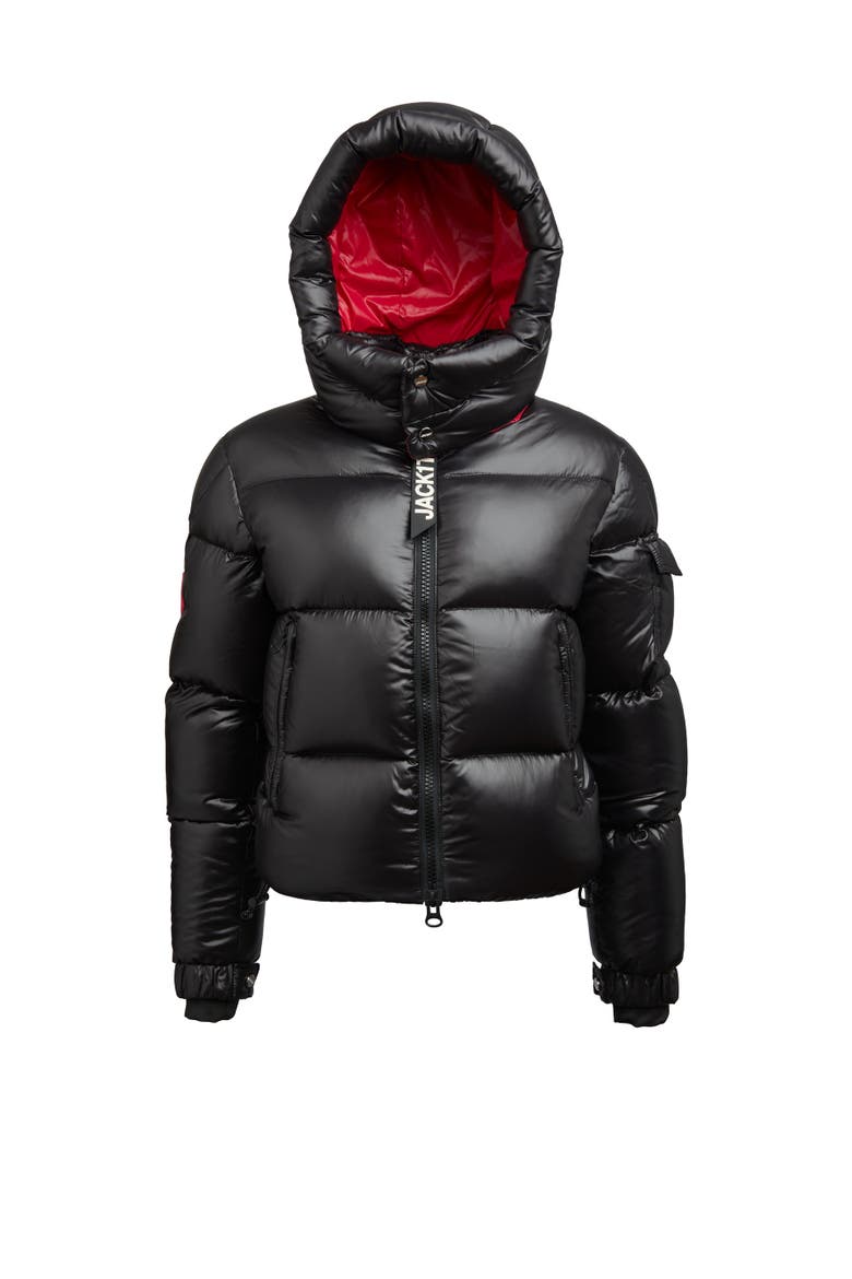 High Collar Puffer Jacket, Alternate, color, Black/Pink