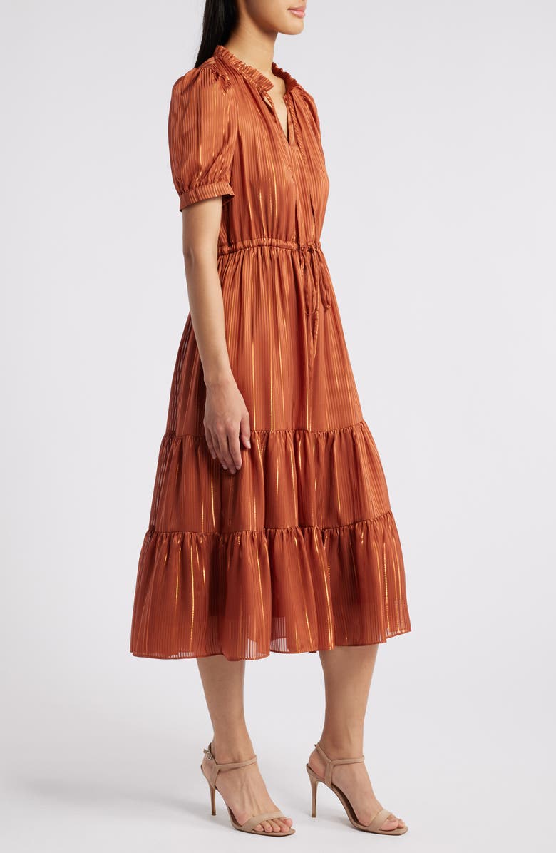 Julia Jordan Metallic Stripe Tiered Midi Dress, Alternate, color,