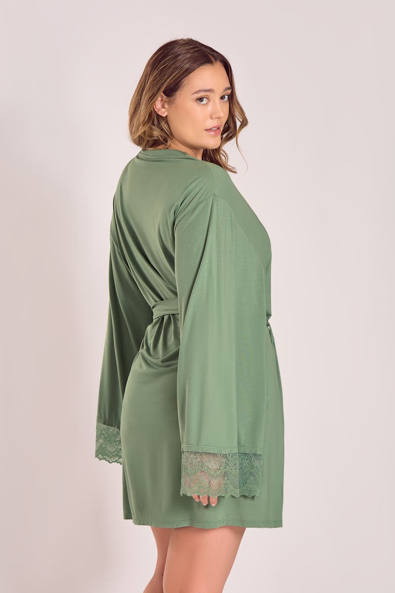 Lace-Trimmed Modal Robe with Adjustable Ties, Alternate, color, Green