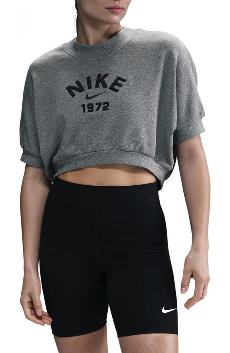 Nike Logo Short Sleeve High-Low Sweatshirt, Main, color, 