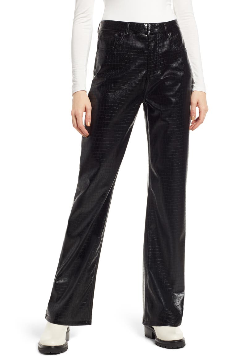 Kithy Croc Embossed Faux Leather Pants, Main, color, BLACK