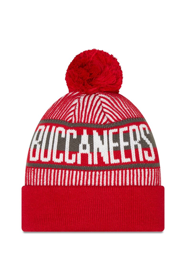 Men's New Era Red Tampa Bay Buccaneers Striped Cuffed Knit Hat with Pom, Alternate, color, Red