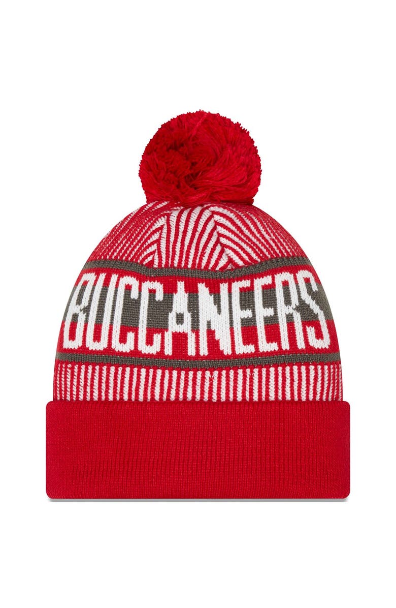 New Era Men's New Era Red Tampa Bay Buccaneers Striped Cuffed Knit Hat with Pom, Alternate, color, Red