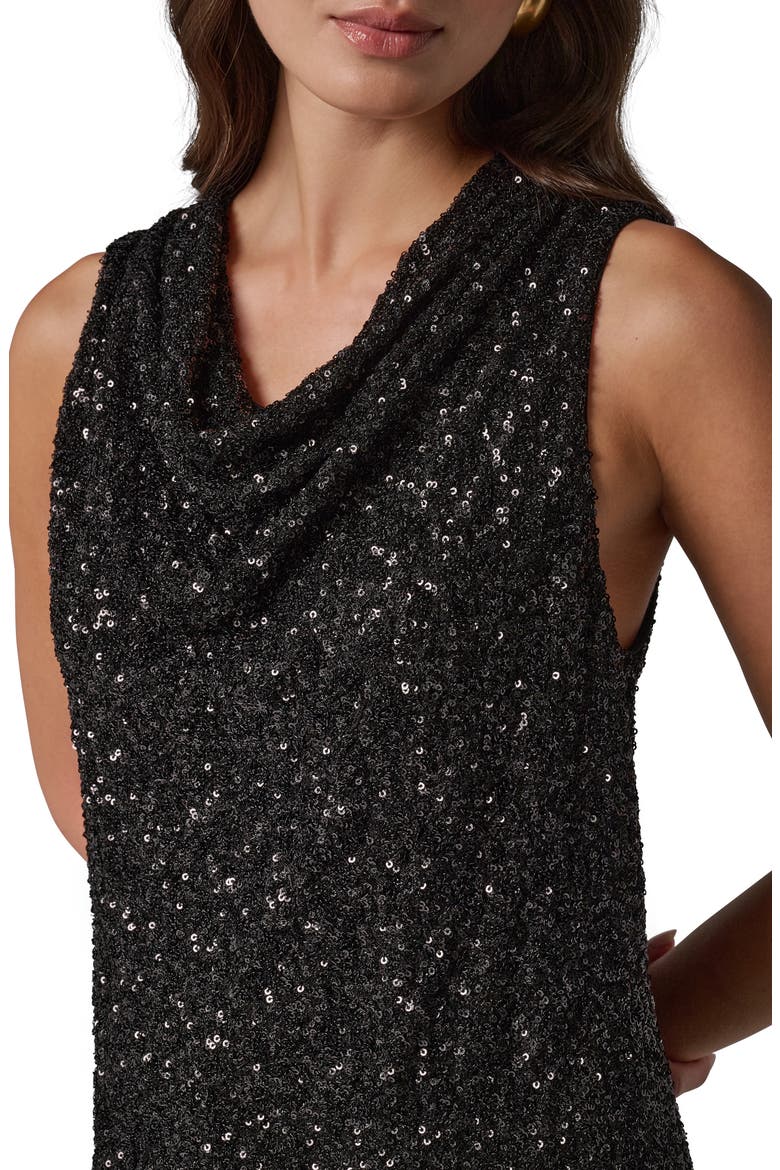 Sequin Sleeveless Cowl Neck Top, Alternate, color, BLACK