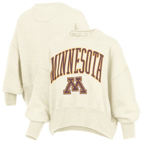 Women's Pressbox Natural Minnesota Golden Gophers Oversized Waist-Length Crewneck Sweatshirt