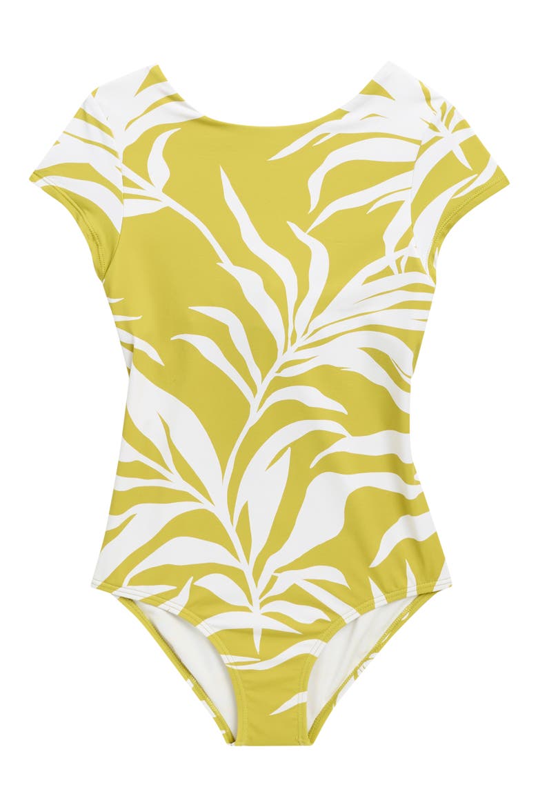 Kids' Skylar Palm Tie Back One-Piece Swimsuit, Main, color, CHARTREUSE
