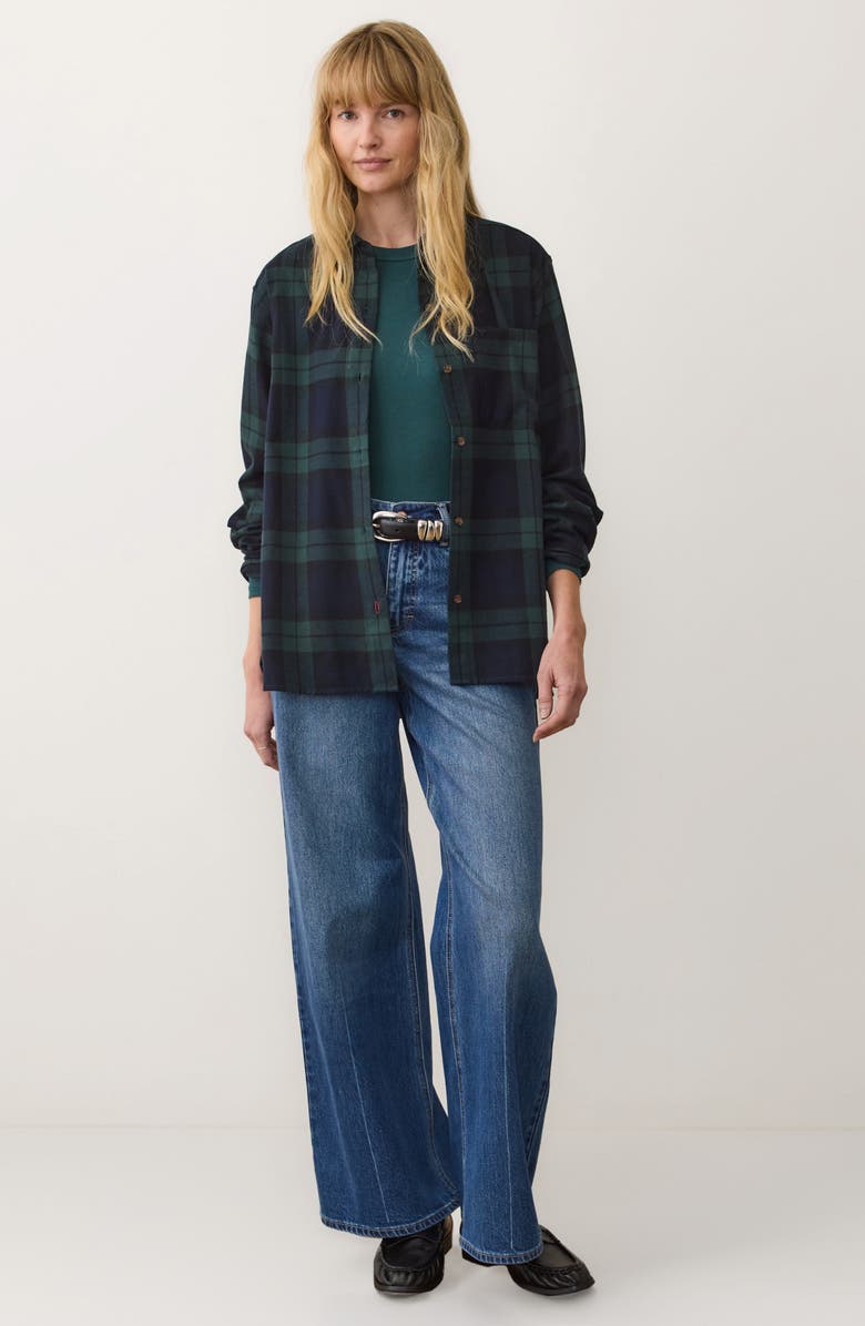 Marine Layer Jane Plaid Relaxed Fit Organic Cotton Plaid Button-Up Shirt, Alternate, color, Evergreen Plaid