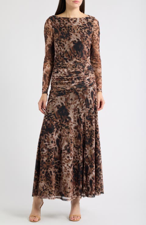 Print Long Sleeve Maxi Dress