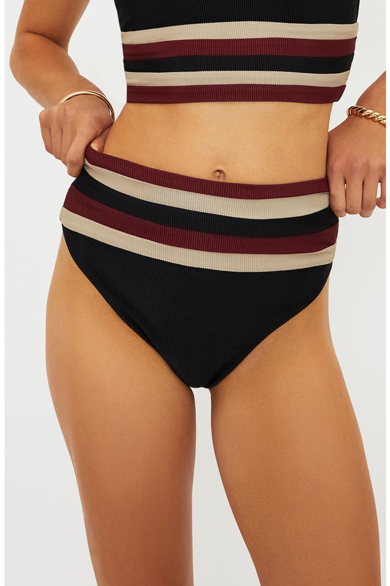 Millie High Waist Rib Bikini Bottoms, Main, color, MAROON MERLOT COLORBLOCK