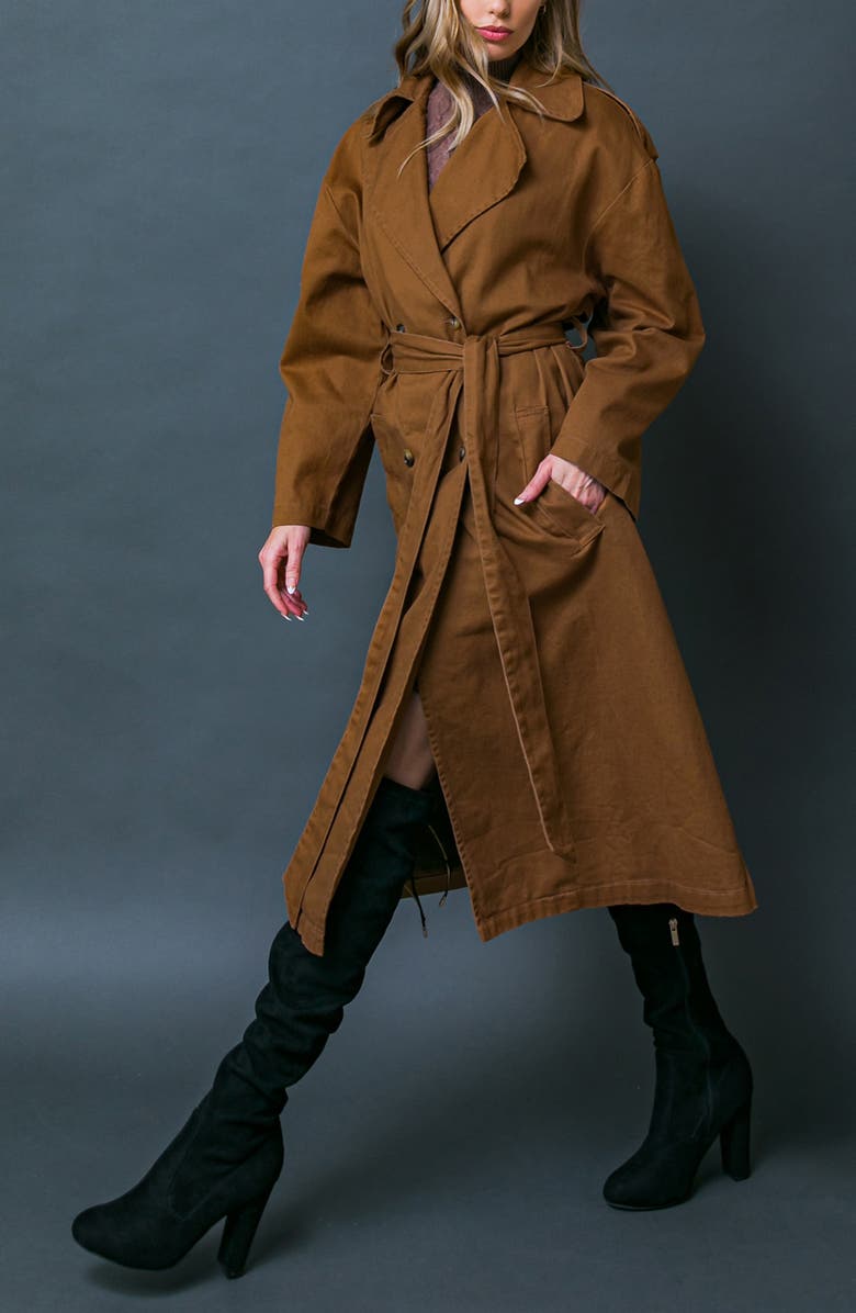 FREEMARKET Soild Trench Coat, Alternate, color, Brown
