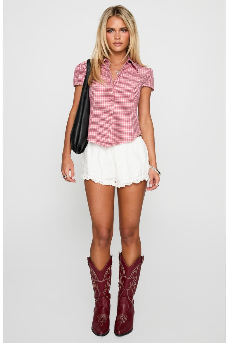 Float Away Plaid Crop Button-Up Shirt, Alternate, color, RED CHECK