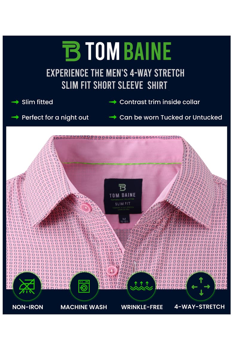 Slim Fit Short Sleeve Performance Stretch Button-Up Shirt, Alternate, color, PINK