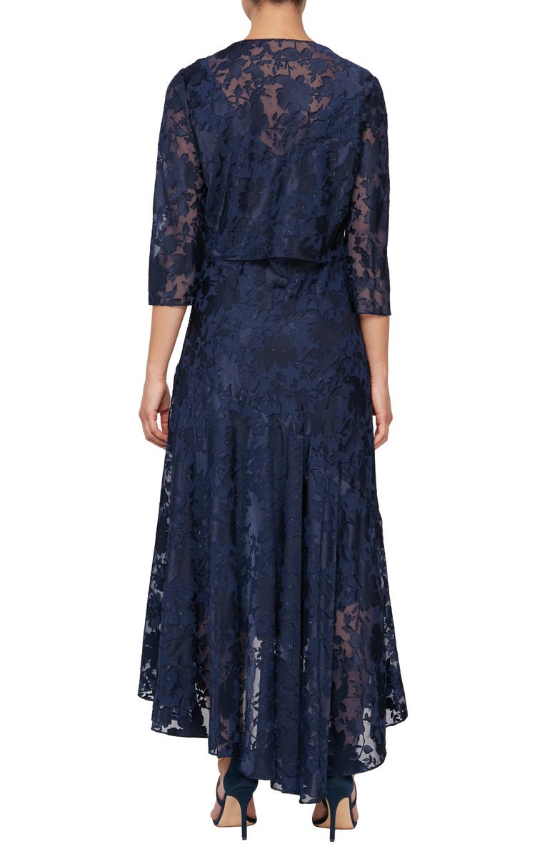 Alex Evenings Textured Floral Crystal Detail Cocktail Dress with Jacket, Alternate, color,