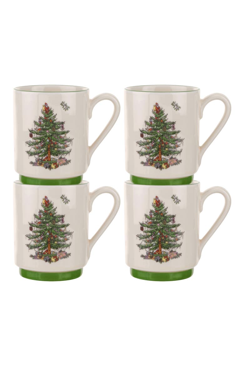 Christmas Tree Set of 4 Mugs, Main, color, GREEN