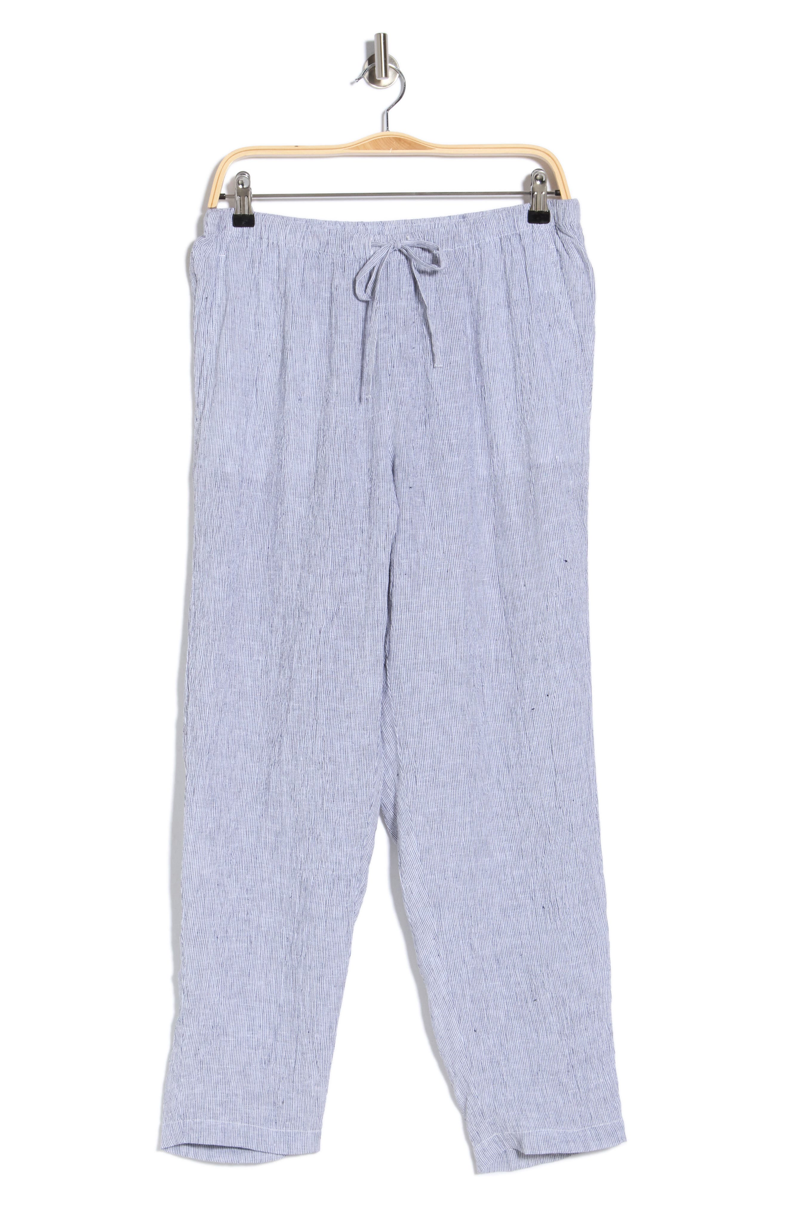 Eileen Fisher Stripe Organic Linen Tapered Ankle Pants
