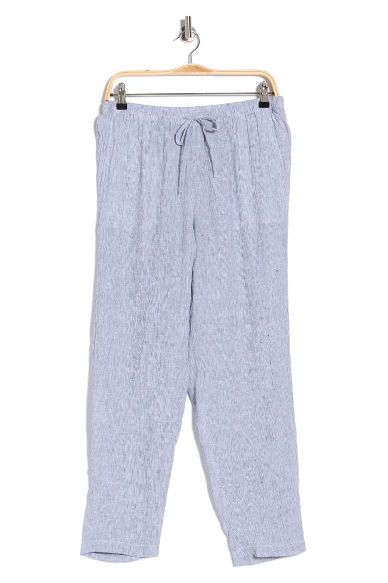 Stripe Organic Linen Tapered Ankle Pants, Alternate, color, INK