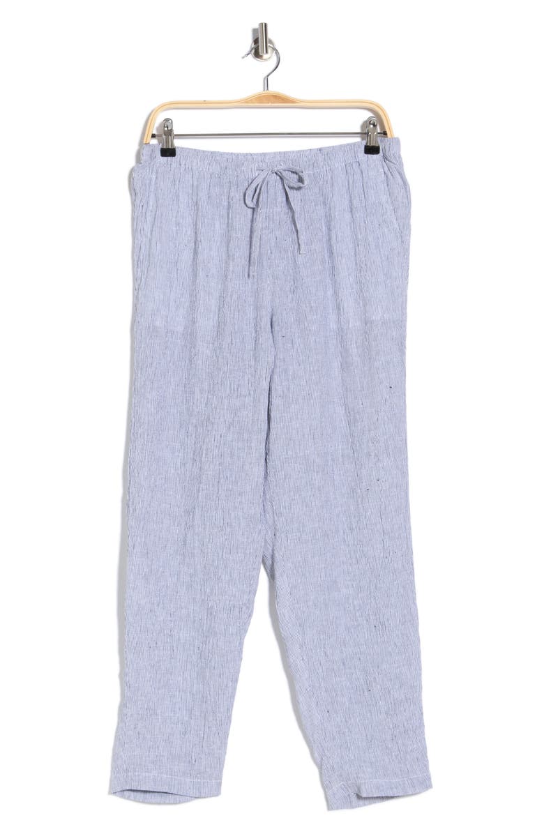Eileen Fisher Stripe Organic Linen Tapered Ankle Pants, Main, color, Ink