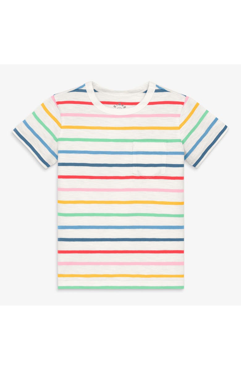 Primary Kids Pocket Tee In Rainbow Stripe, Main, color, Ivory Rainbow Sunrise Stripe