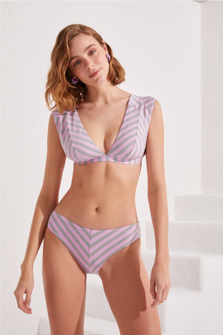Beyond The Lines Deep V Top & Slip Bottom, Alternate, color, Lila/Silver