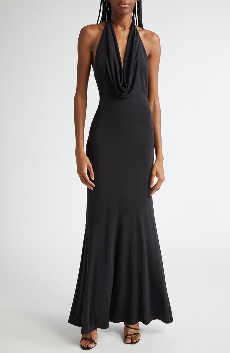 Alice + Olivia Dani Halter Neck Knit Dress, Main, color, Black