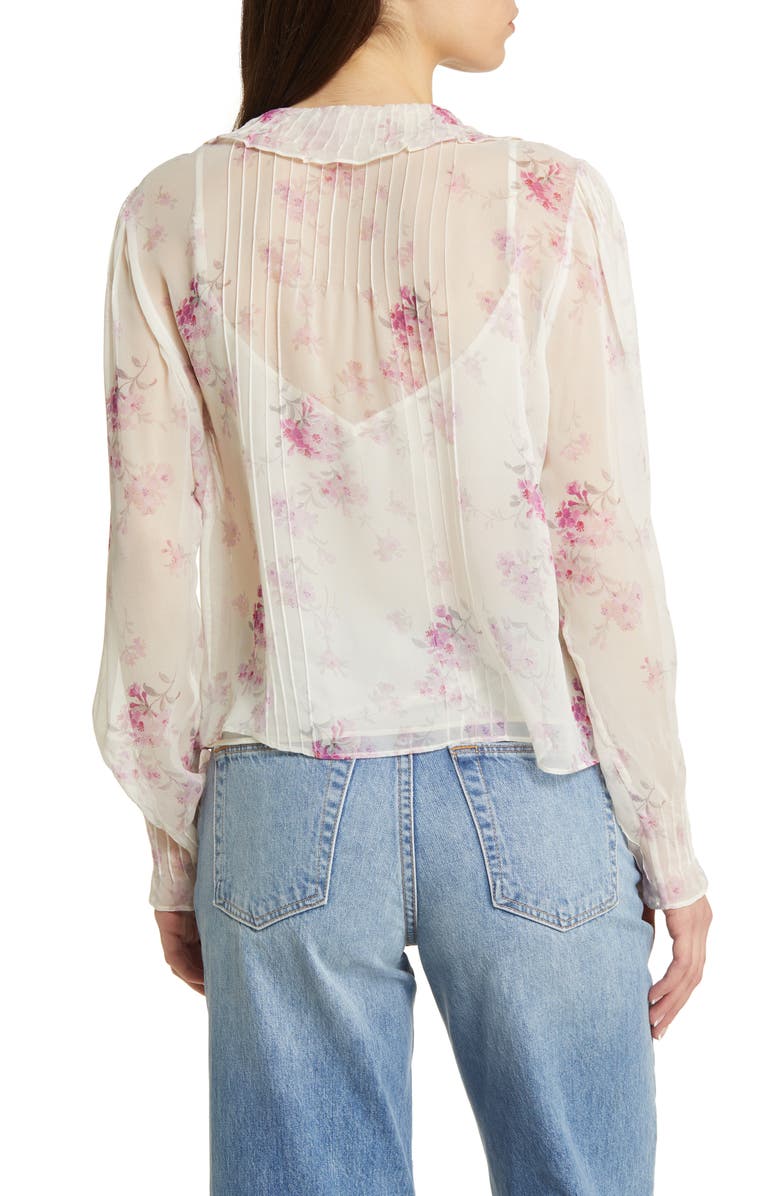 LoveShackFancy Rizzo Floral Print Ruffle Silk Shirt, Alternate, color, 