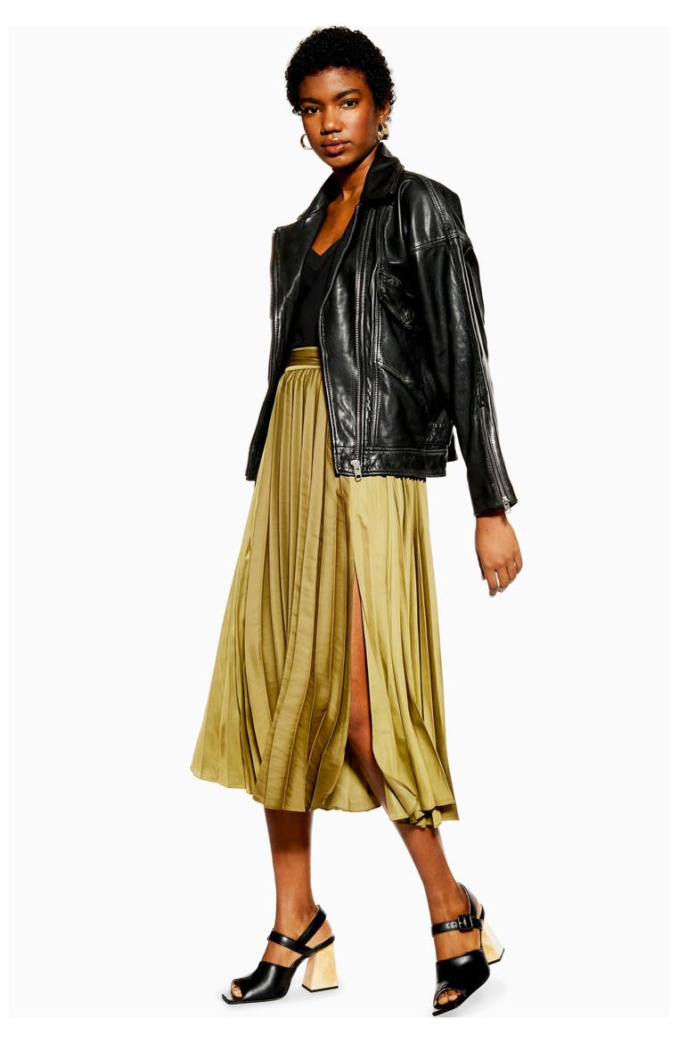 Oversize Leather Biker Jacket, Alternate, color, BLACK