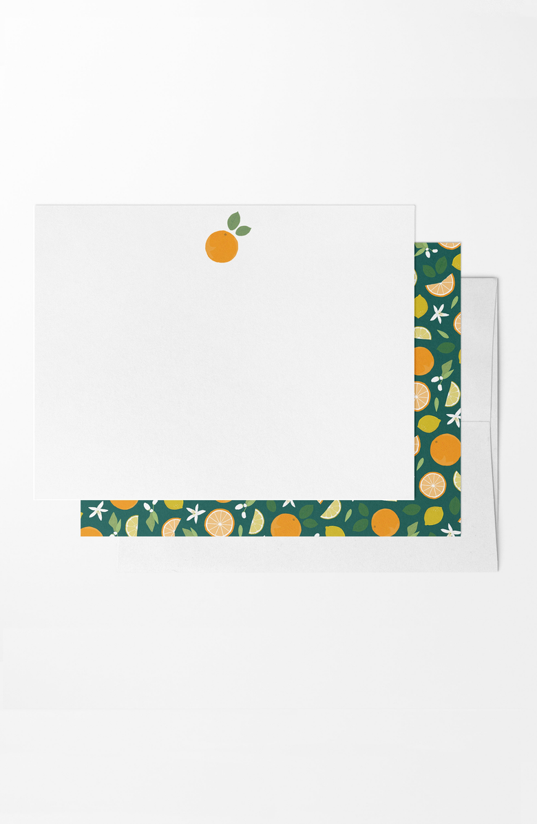 Joy Paper Co. 8 Boxed Citrus & Floral Notecards Stationery, Main, color, Green / Orange