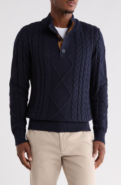 Mock Neck Cable Knit Cotton Sweater
