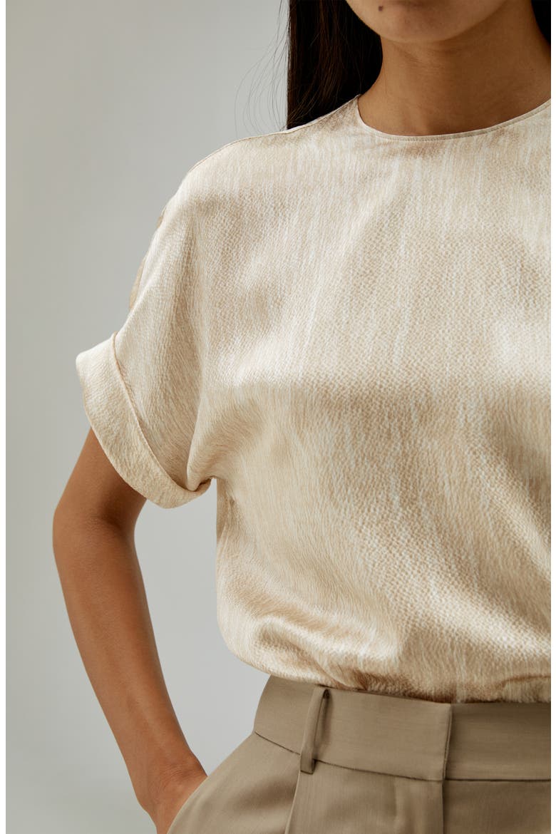 Women's Print Pearl Satin Silk T-Shirt Top, Alternate, color, Grain