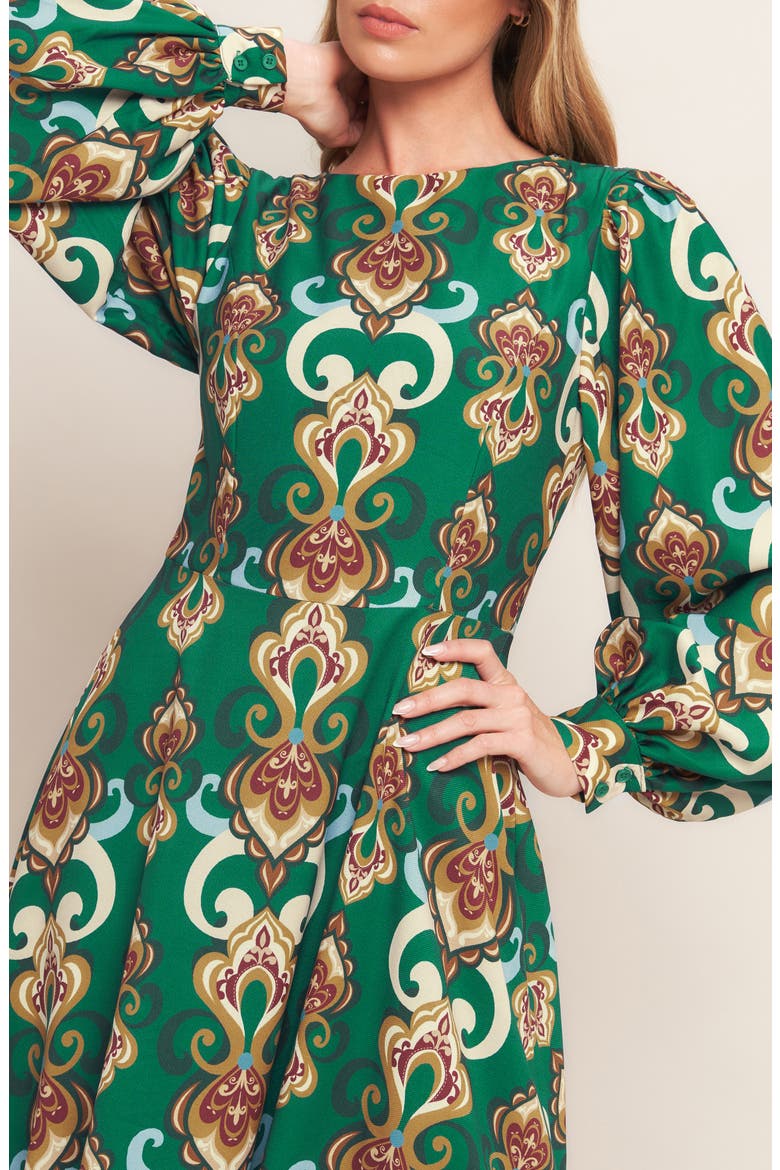 Long Sleeve Open Back Midi Dress, Alternate, color, KELLY GREEN