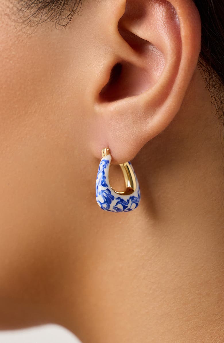 Ana Luisa Dakota Marble Blue Trapezoidal Hoop Earrings, Alternate, color, Gold / Marble Blue