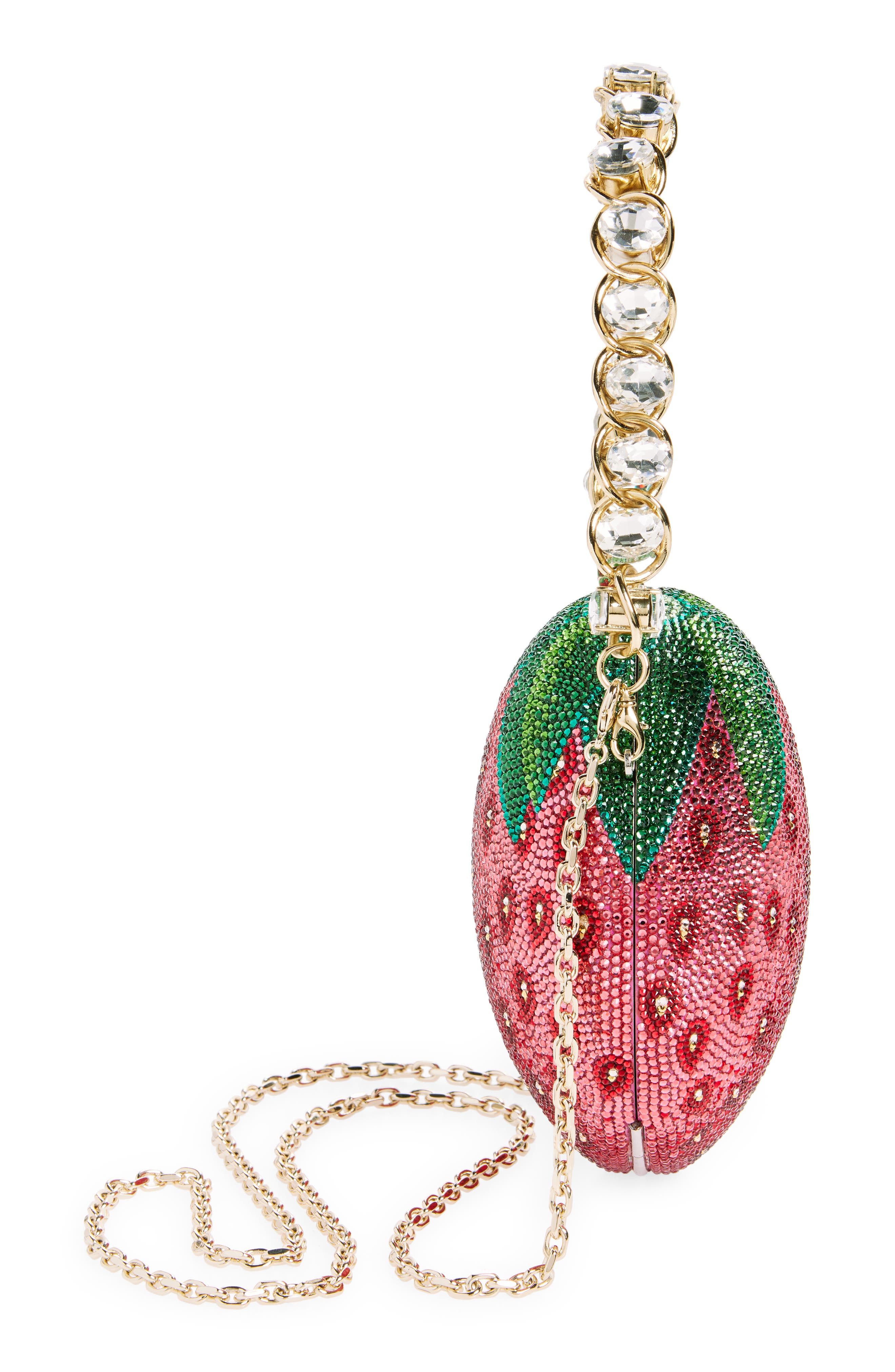 JUDITH LEIBER COUTURE Crystal Embellished Strawberry Clutch, Alternate, color, Silver Light Siam Multi