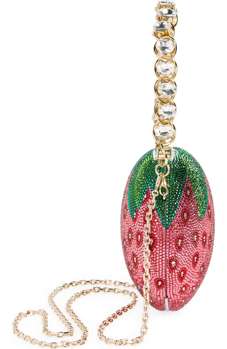 JUDITH LEIBER COUTURE Crystal Embellished Strawberry Clutch, Alternate, color, Silver Light Siam Multi