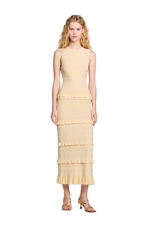 Sandro Womens Round-neck Frill-embroidered Knitted Maxi Dress Naturels In Ecru