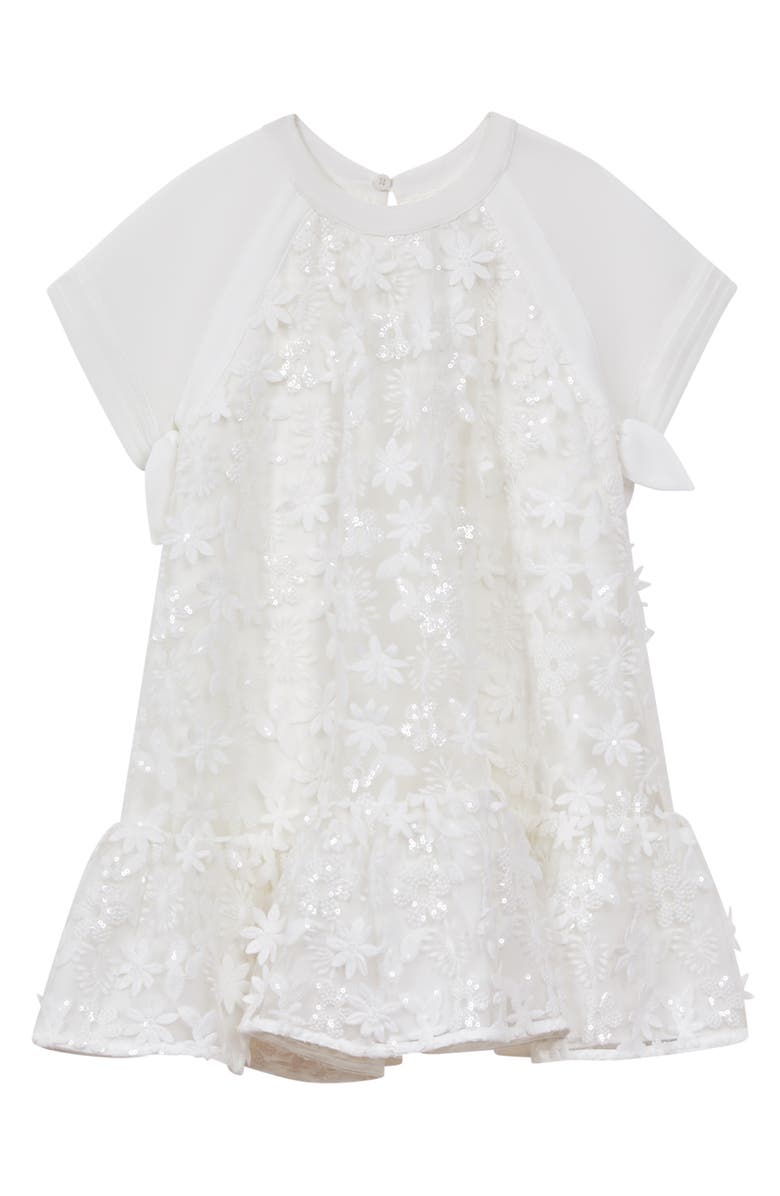 Reiss Kids' Floral Appliqué Sequin Dress, Main, color, Ivory