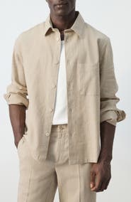 MANGO Linen & Cotton Button-Up Shirt