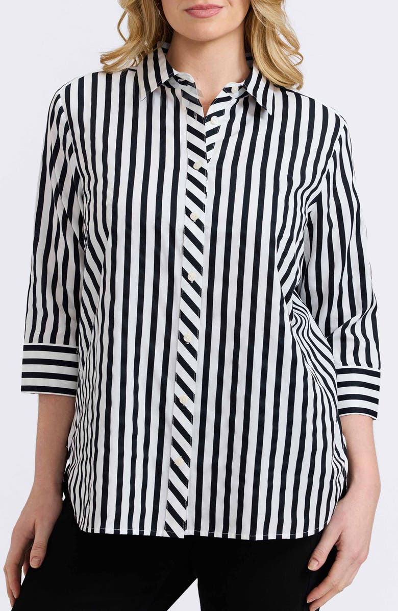 Foxcroft Meghan Stripe Cotton Button-Up Shirt, Main, color, 