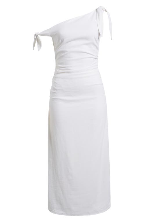 Wayf Clio Tie Shoulder Linen Blend Midi Dress In White