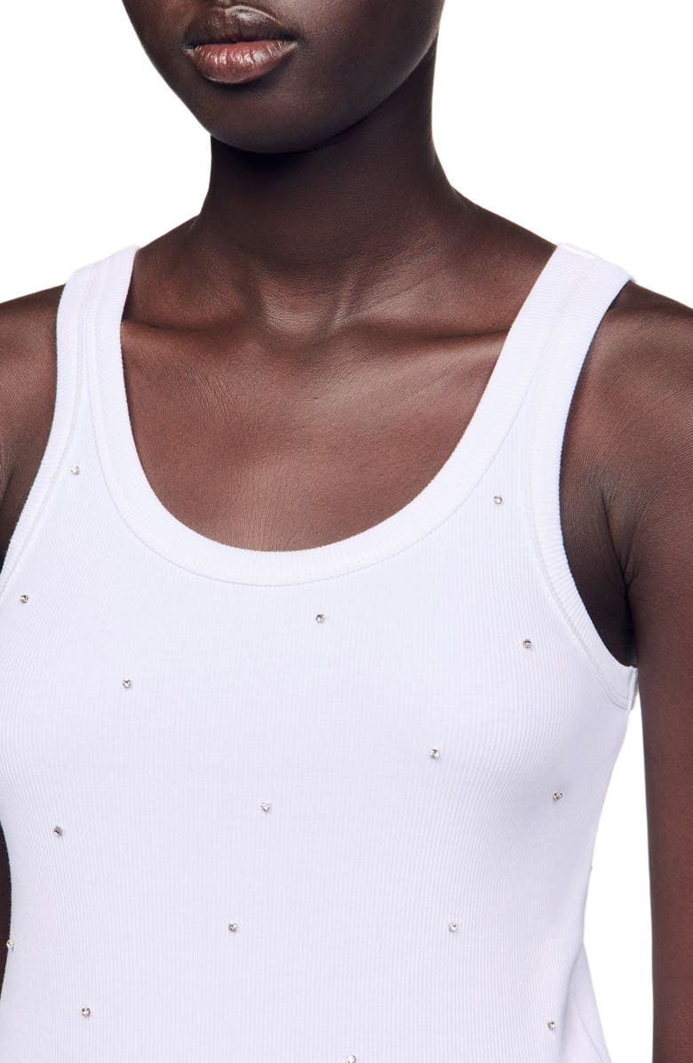 SANDRO Jersey tank with rhinestones, Alternate, color, White