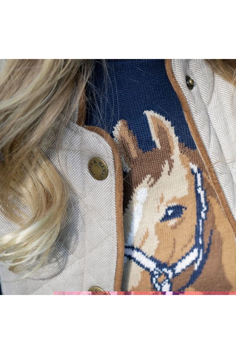 Girls' Organic Horse Intarsia Sweater, Kids, Alternate, color, Navy
